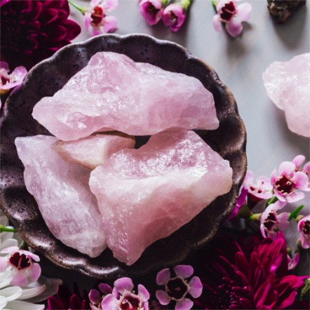 Rough Rose Quartz and Garnet in Matrix with Mixed Flowers